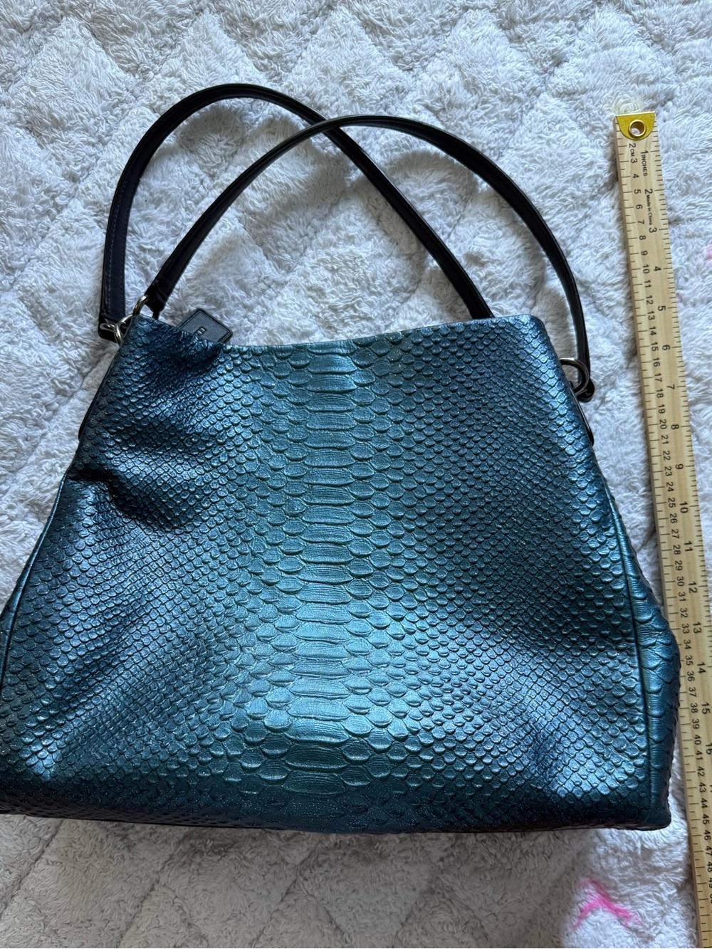 Coach Metallic Blue Python Embossed Leather Tote Bag with Double Handles